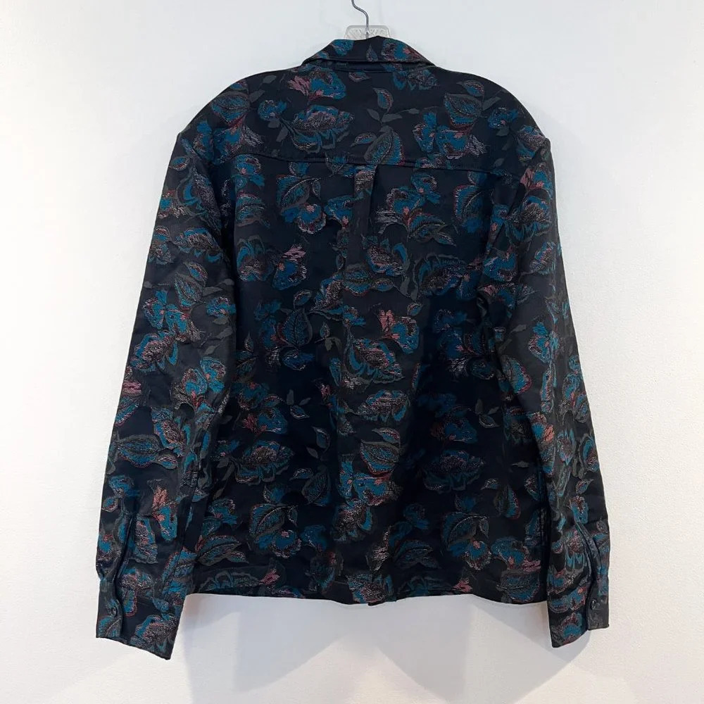 Soulland Black Floral Collared Bohemian Festival Style Button Down Canvas Jacket - Picture 11 of 12